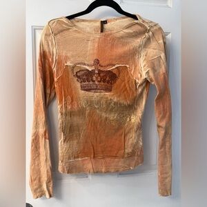 Language Women's Long Sleeve Crown Tee - Orange and Brown